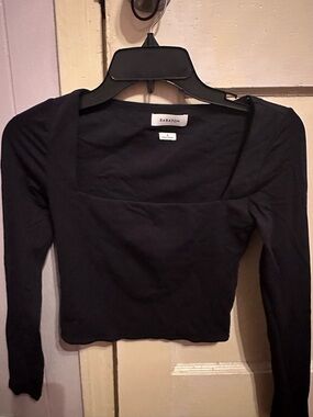 Babaton Black Square Neck Slim Long Sleeve Top